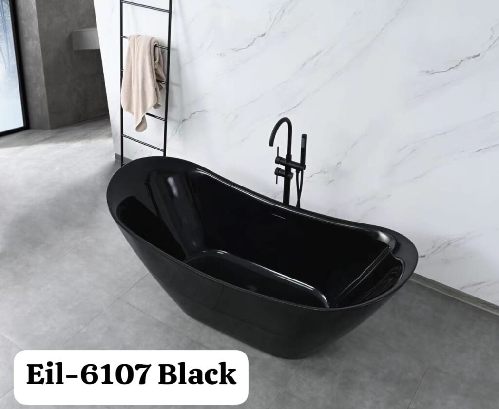 Glossy black freestanding bathtub