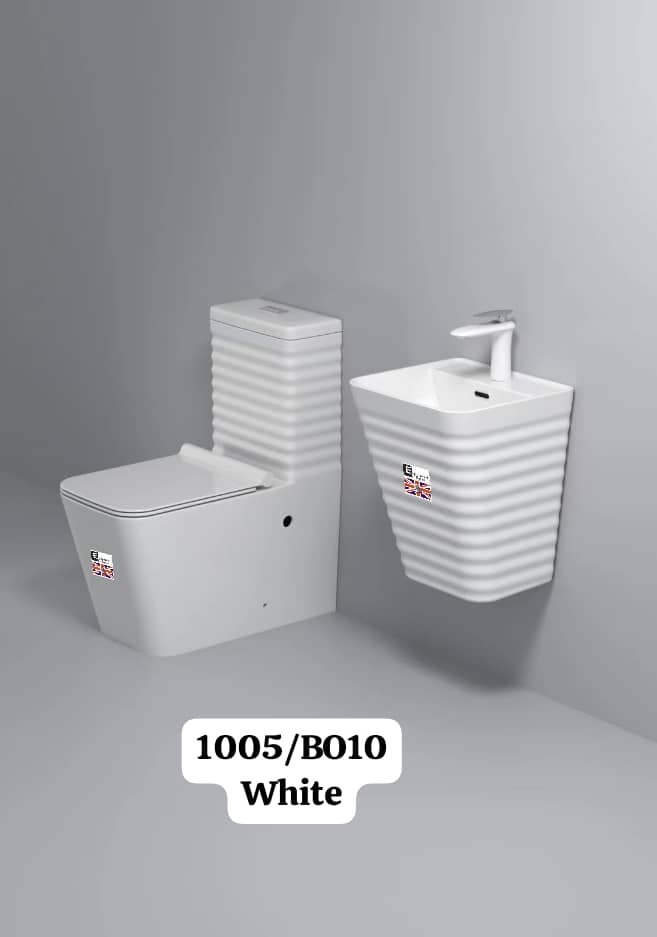 White Married Toilet Seat with Wall Hung basin