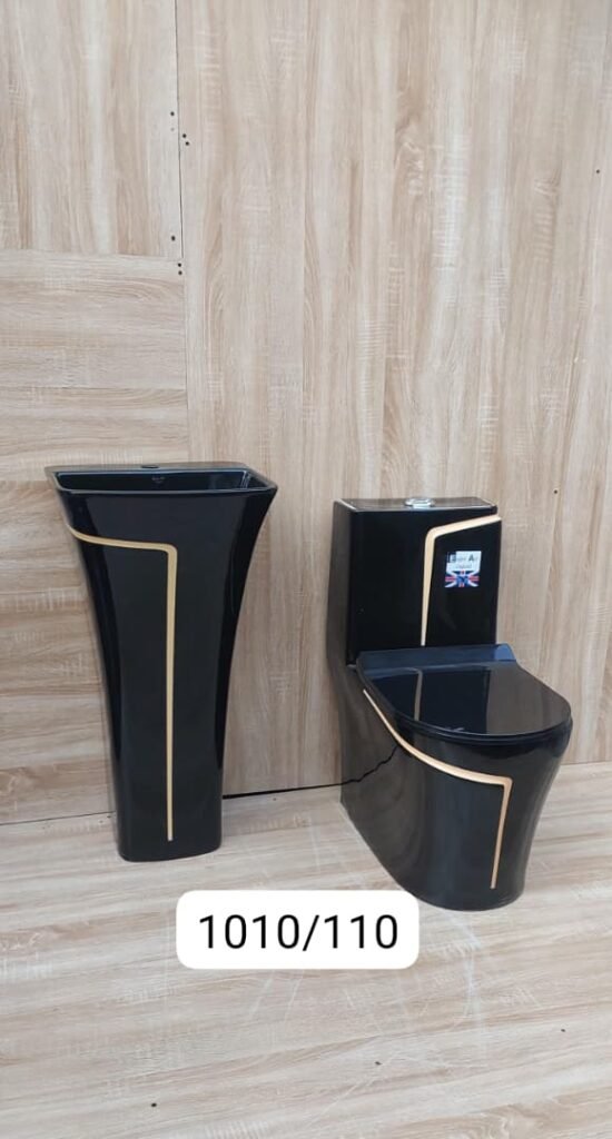 Black w/c with gold line (seat and tank/ standing basin)